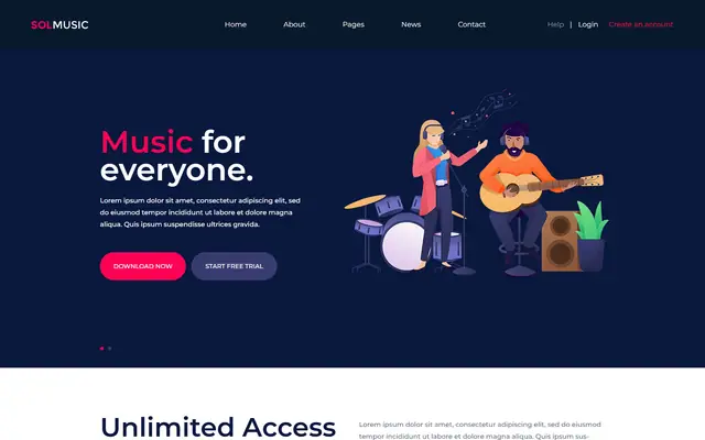 Sol Music website template preview